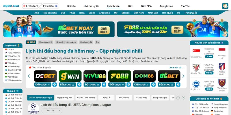 Danh mục lịch thi đấu bóng đá tại KQBD.Club Danh mục lịch thi đấu bóng đá tại KQBD.Club