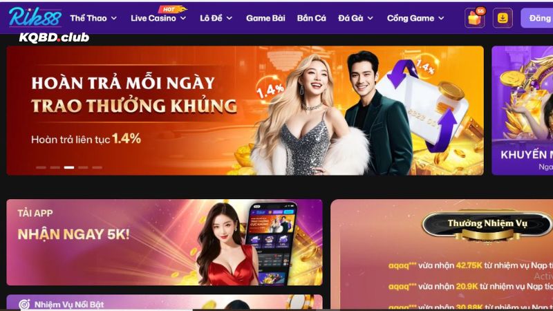 Giao diện RIK88 uy tín thiết kế đơn giản, dễ dùng